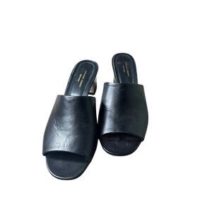 Liviana Black Leather Silver Slip On Sandal Heel Size 38